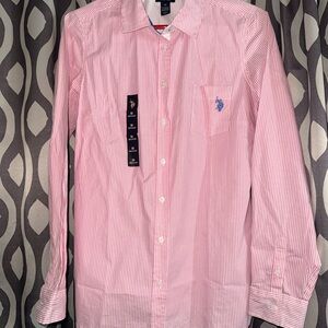 Polo by Ralph Lauren Pink and White Pinstripe Long-Sleeve Dress Shirt
